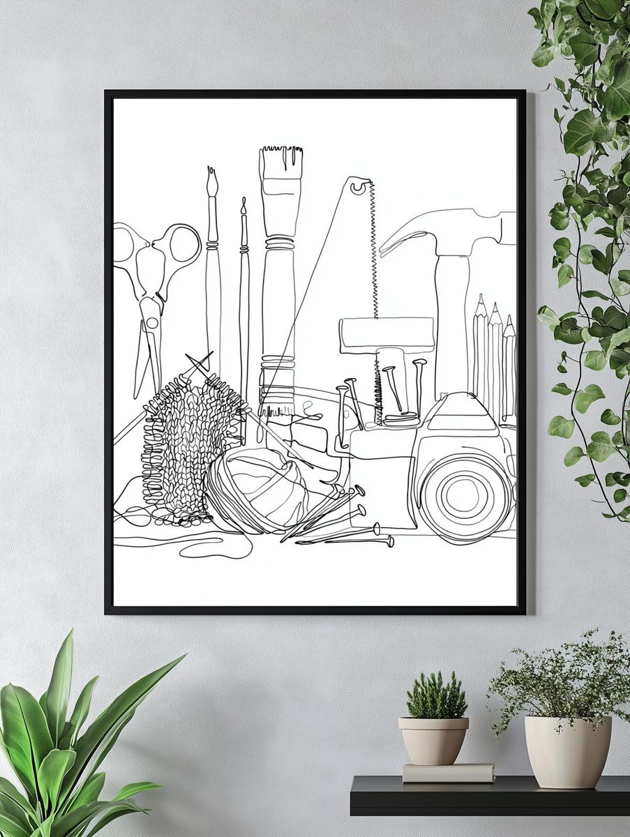 Craft Tools Line Art Poster. — room view 4