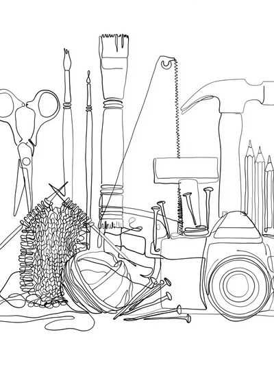 Craft Tools Line Art Poster.