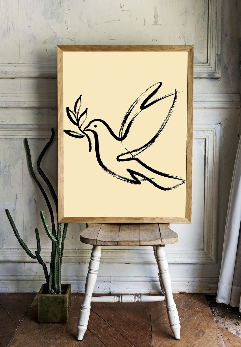 Minimalist Dove Line-Art Poster. — room view 1