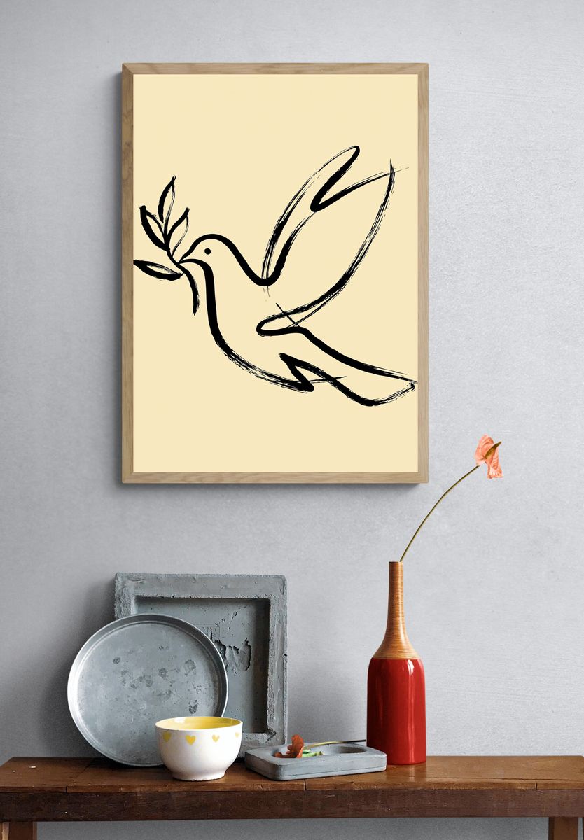Minimalist Dove Line-Art Poster. — room view 3