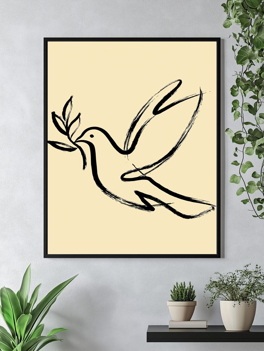 Minimalist Dove Line-Art Poster. — room view 4