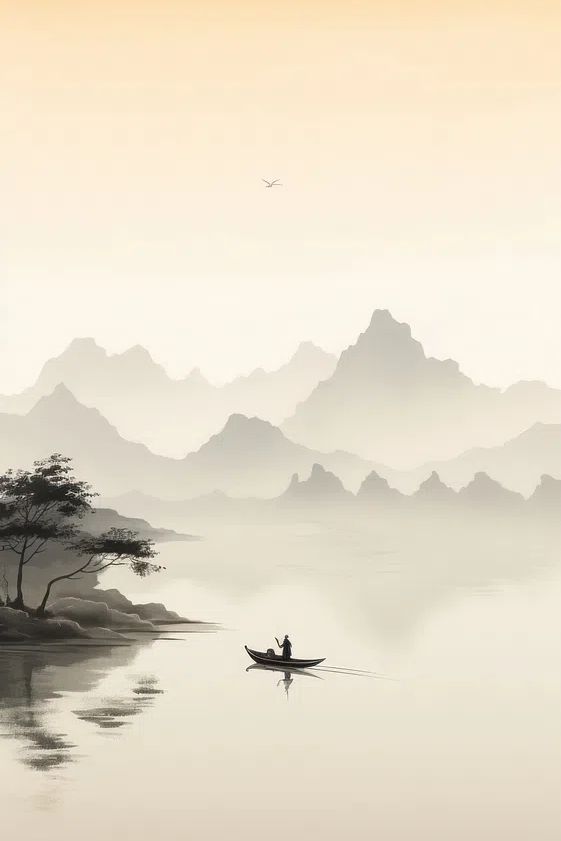 Serene Mountain Lake — Minimalist Print. poster detail