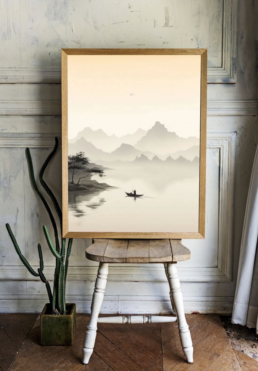 Serene Mountain Lake — Minimalist Print room preview