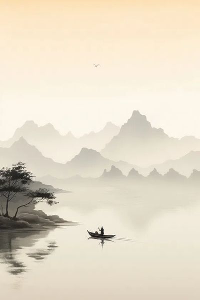 Serene Mountain Lake — Minimalist Print