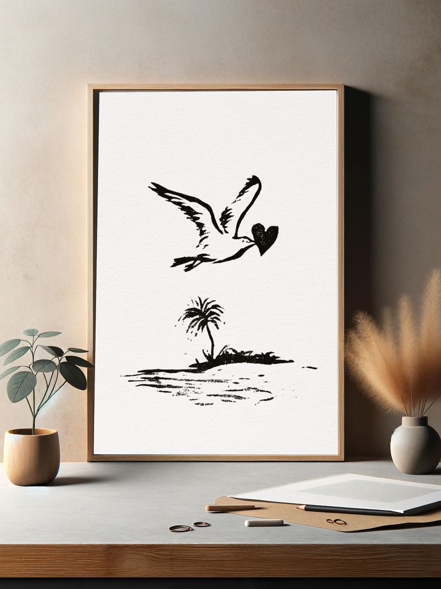 Love Bird Island Minimalist Print. — room view 2
