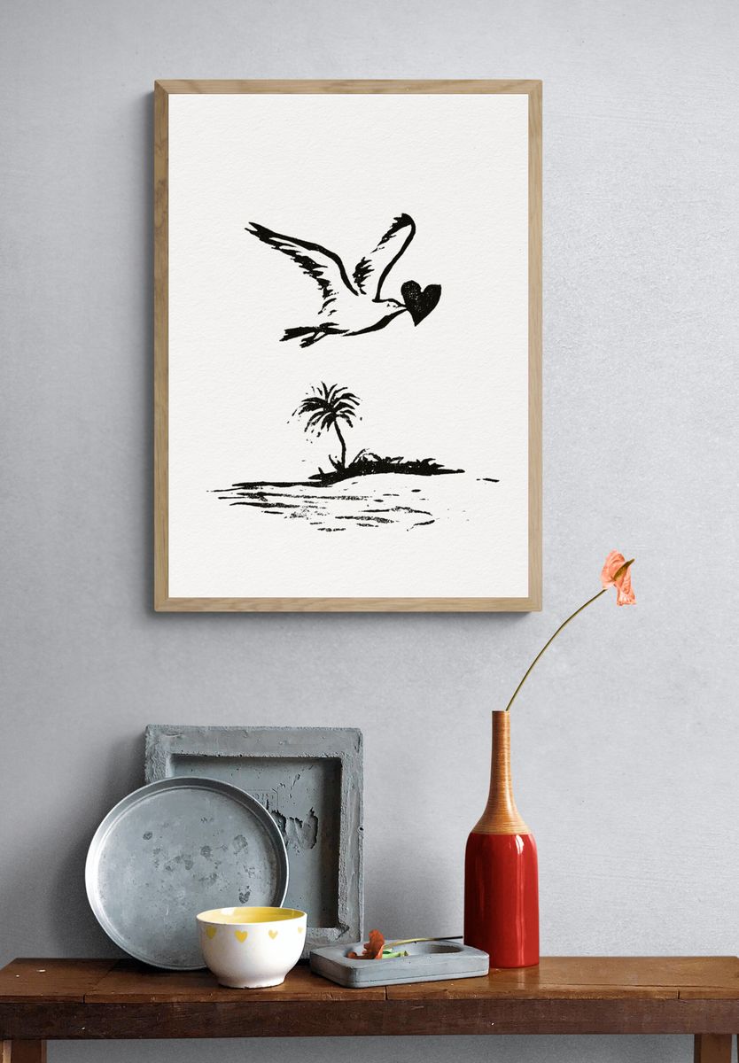 Love Bird Island Minimalist Print. — room view 3