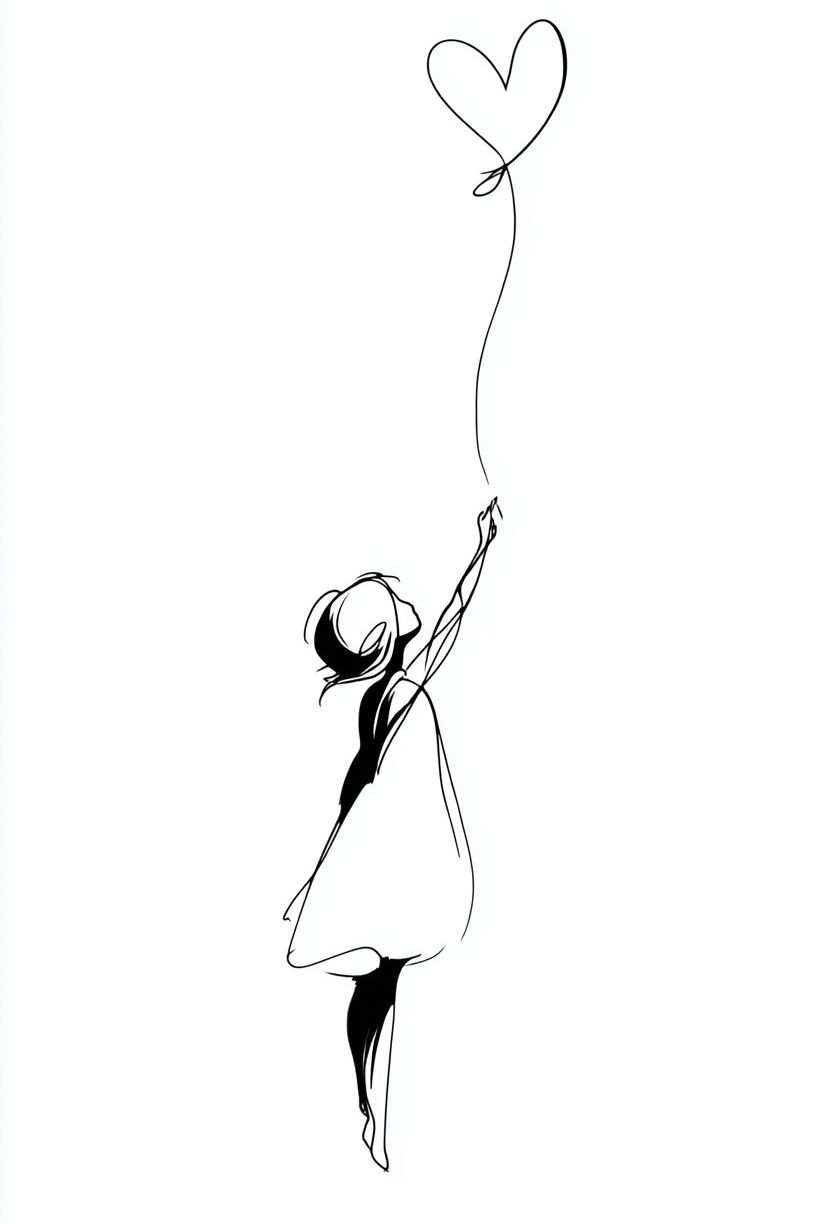 Girl with Heart Balloon — Minimalist Print. poster detail