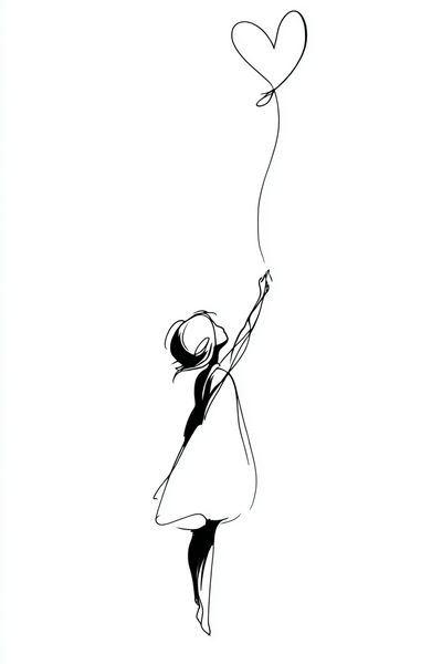 Girl with Heart Balloon — Minimalist Print