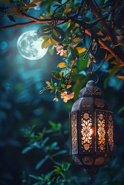 Moonlit Lantern — Nature Print. poster