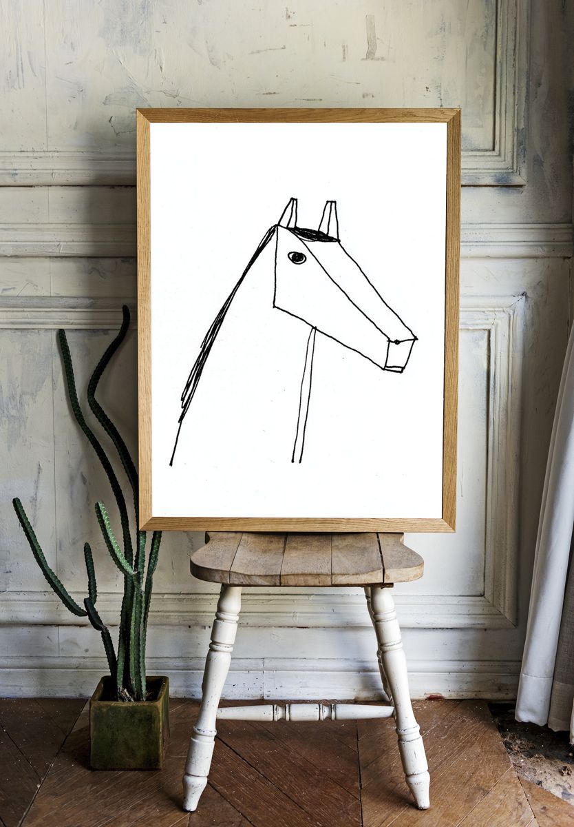 Minimal Horse Line-Art Poster. room preview