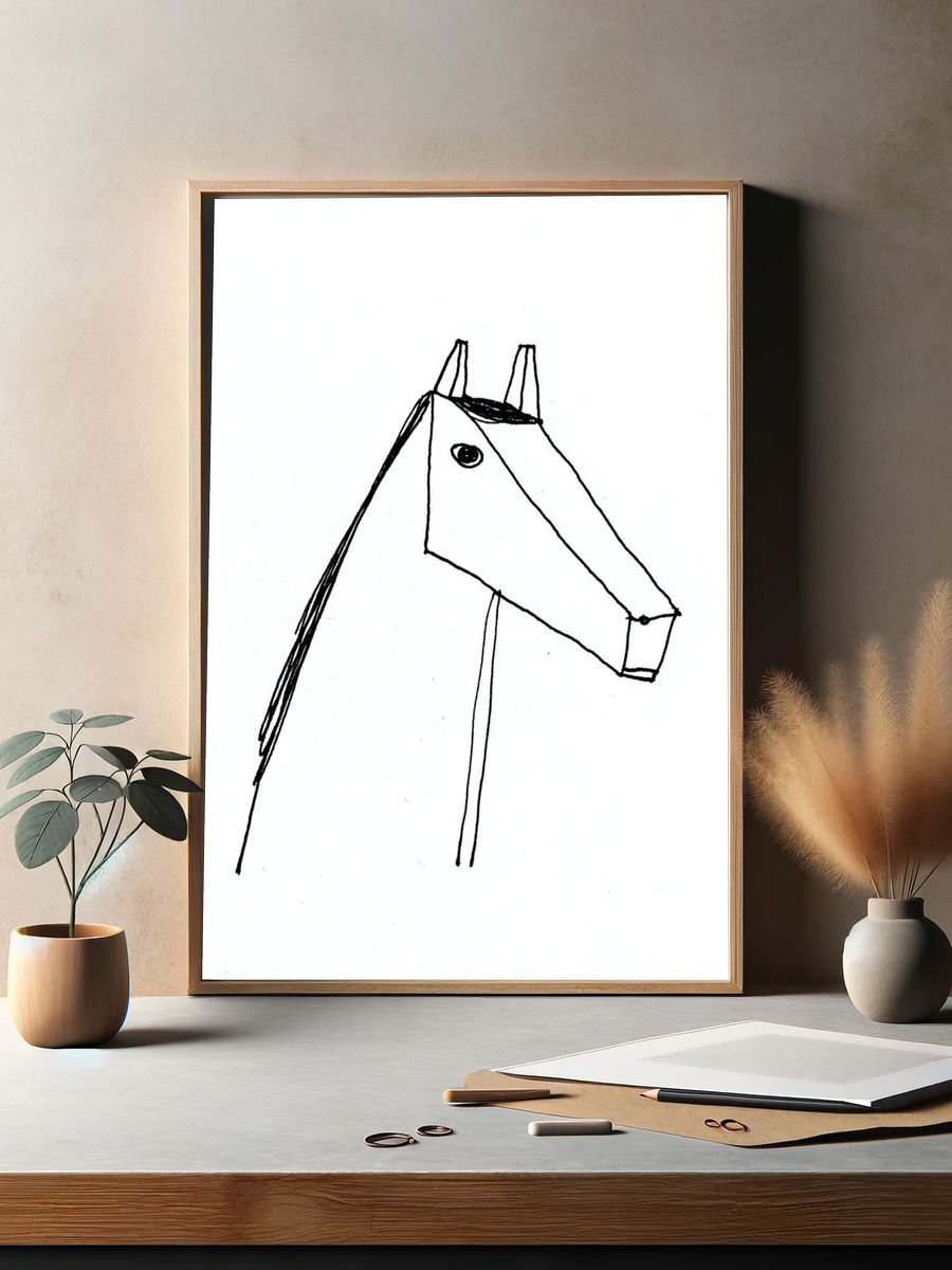 Minimal Horse Line-Art Poster. — room view 2