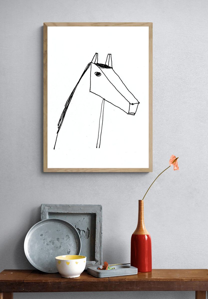 Minimal Horse Line-Art Poster. — room view 3