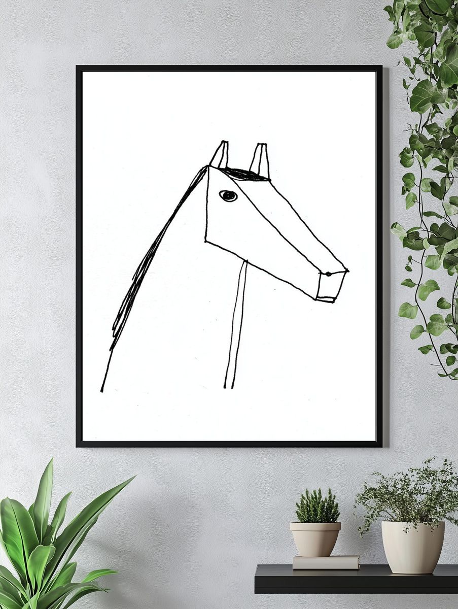 Minimal Horse Line-Art Poster. — room view 4