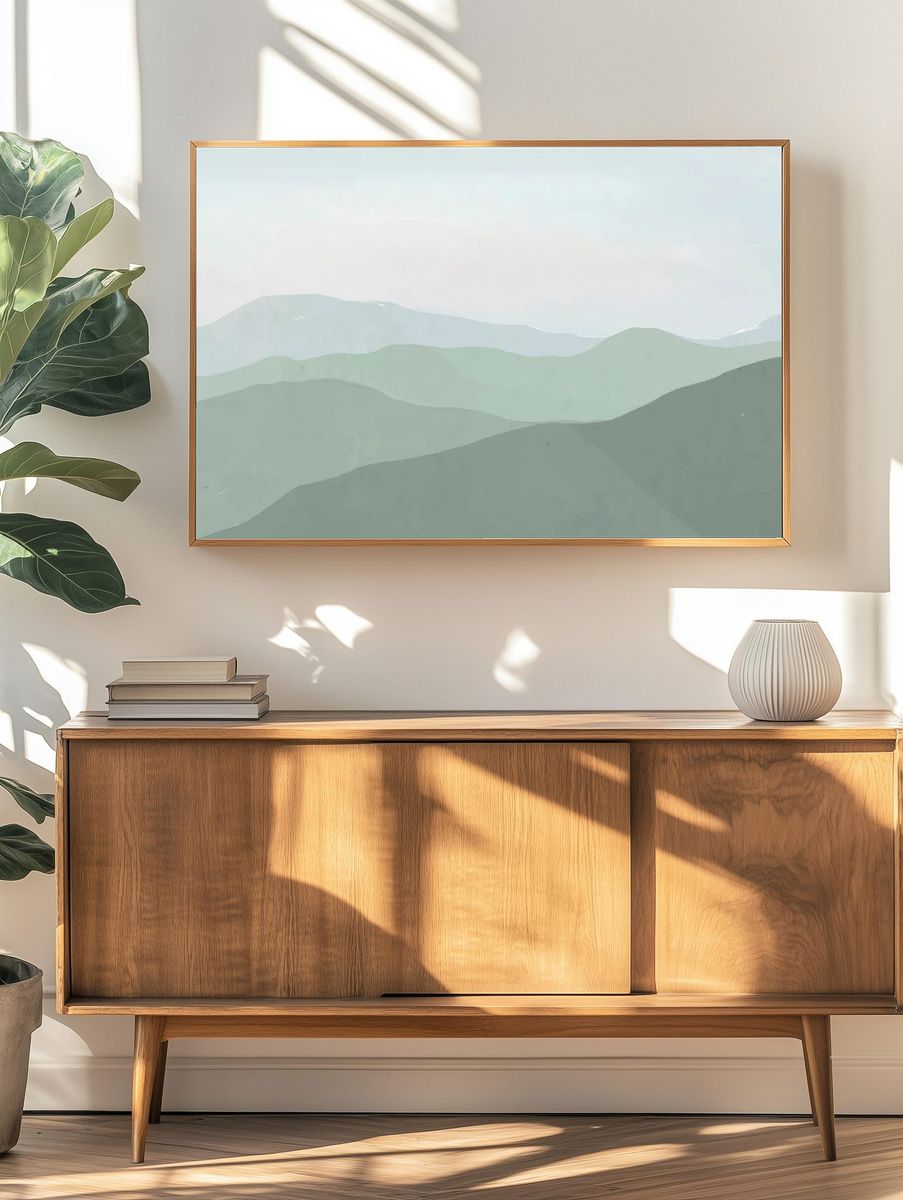 Serene Mountain Landscape Poster. — room view 3