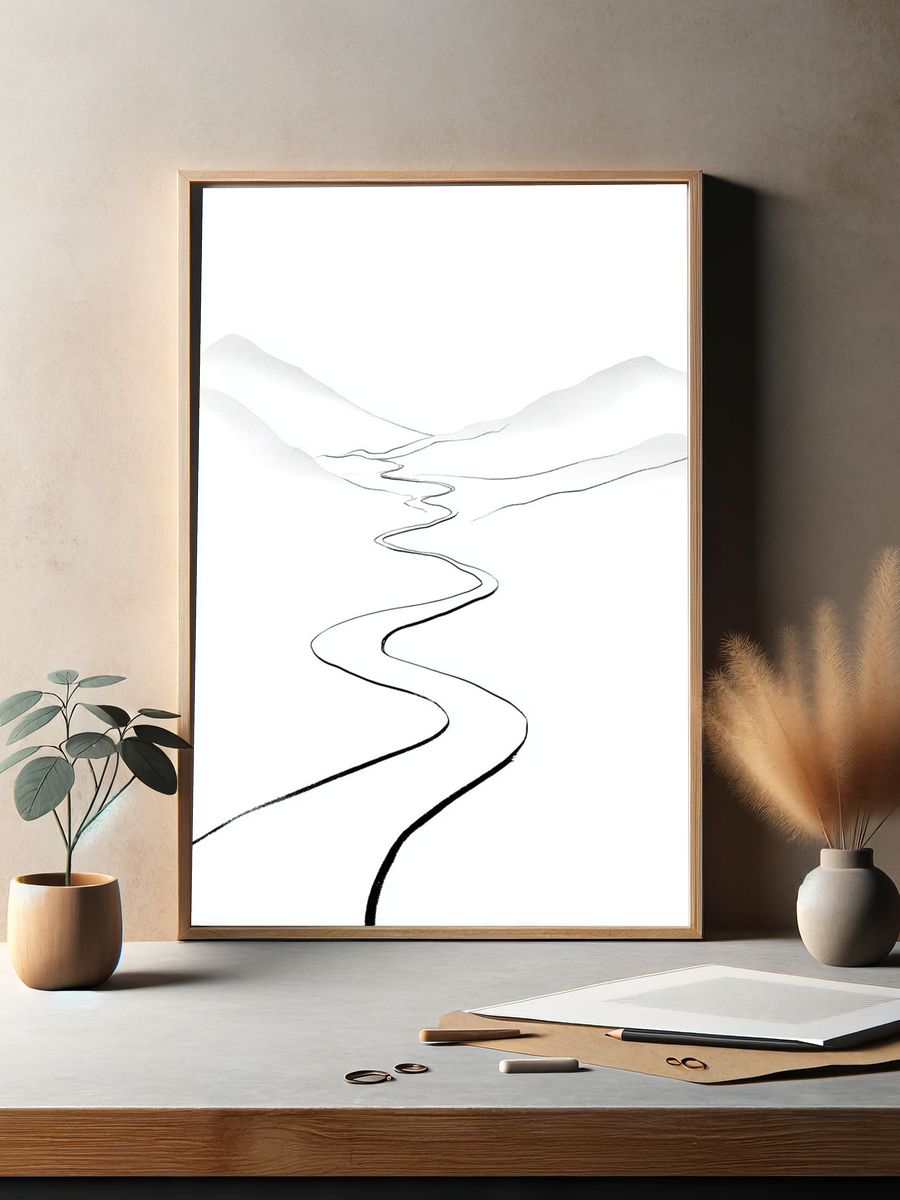 Winding Road in Mountains — Minimalist Print. — room view 2