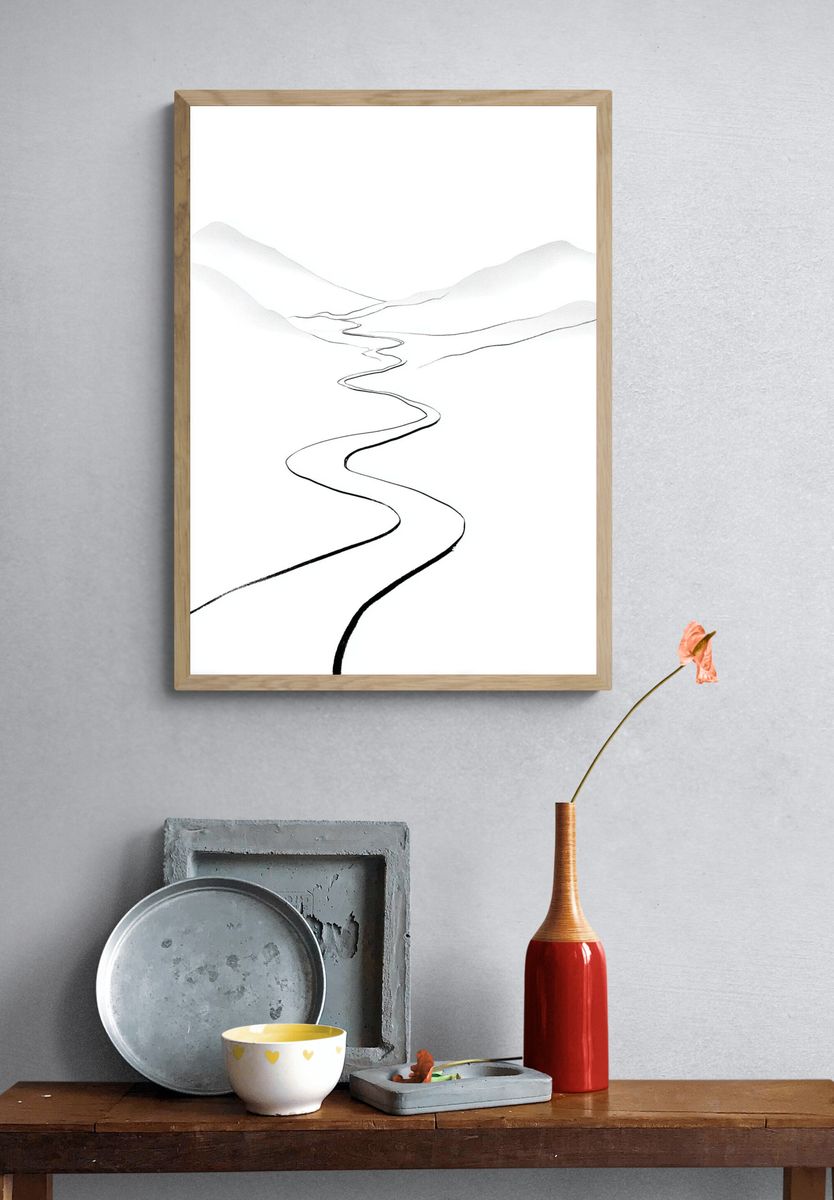 Winding Road in Mountains — Minimalist Print. — room view 3