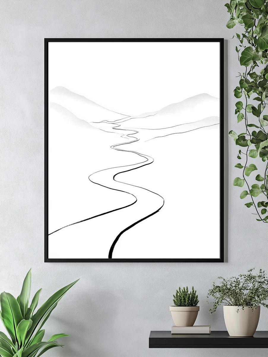 Winding Road in Mountains — Minimalist Print. — room view 4