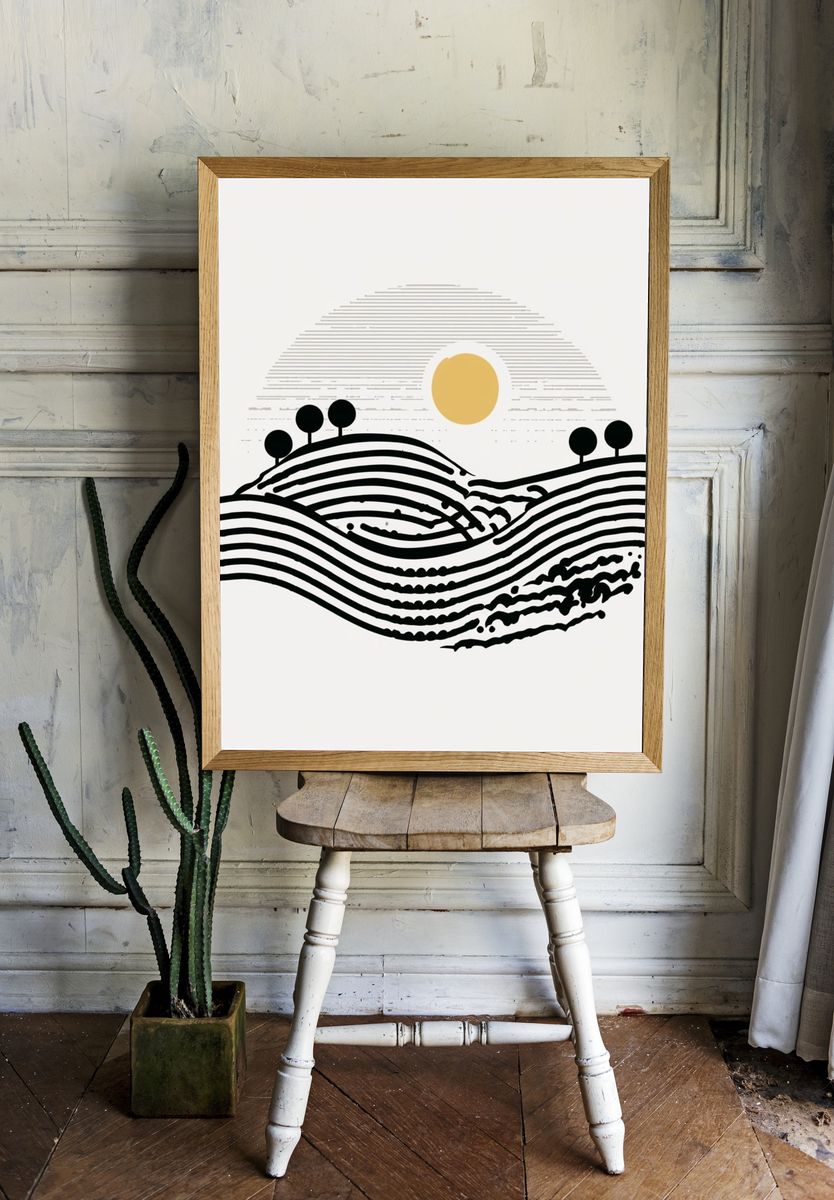 Minimal Landscape Line Art Poster. — room view 1