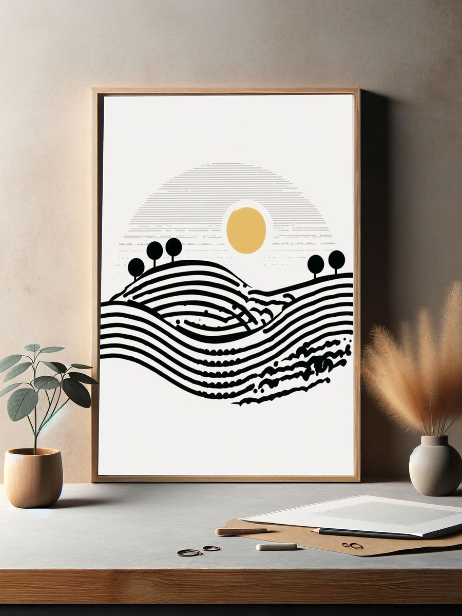Minimal Landscape Line Art Poster. — room view 2