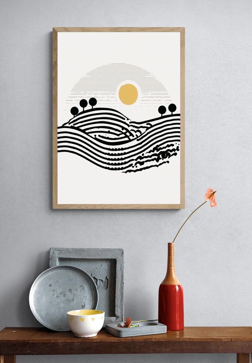 Minimal Landscape Line Art Poster. — room view 3