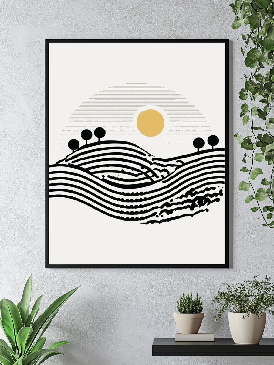 Minimal Landscape Line Art Poster. — room view 4