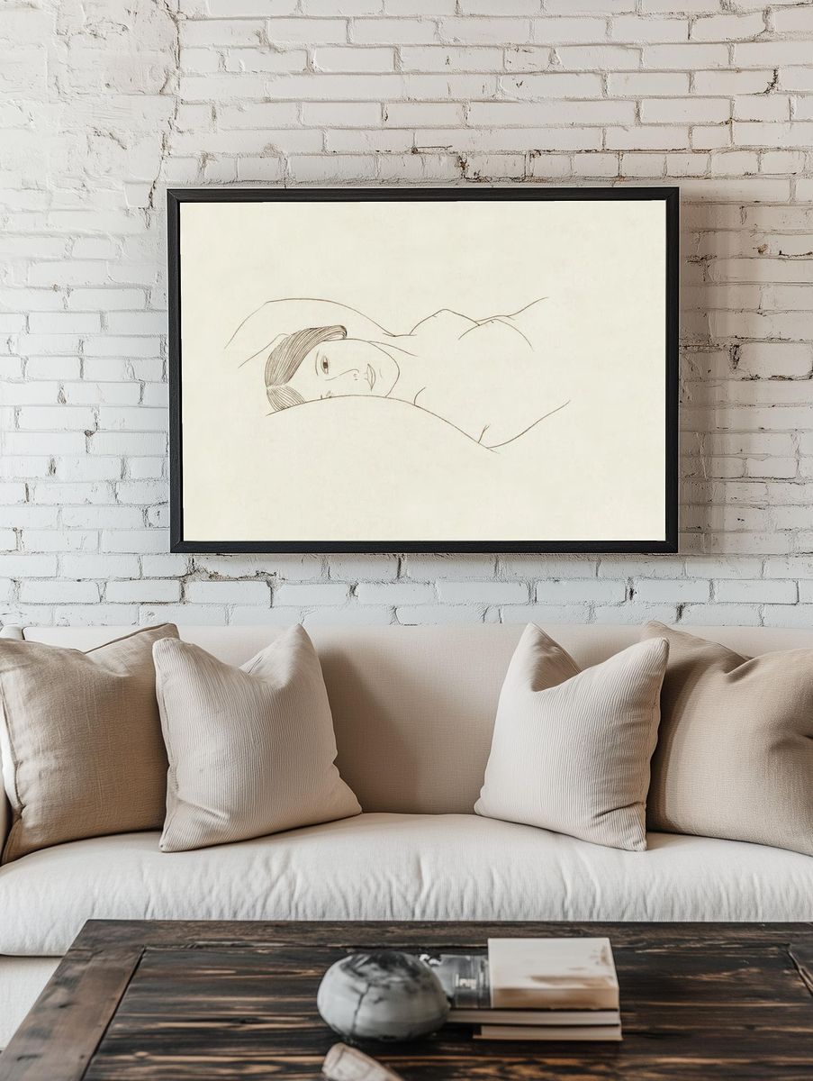 Serene Woman Lying Down — Minimalist Print. — room view 1