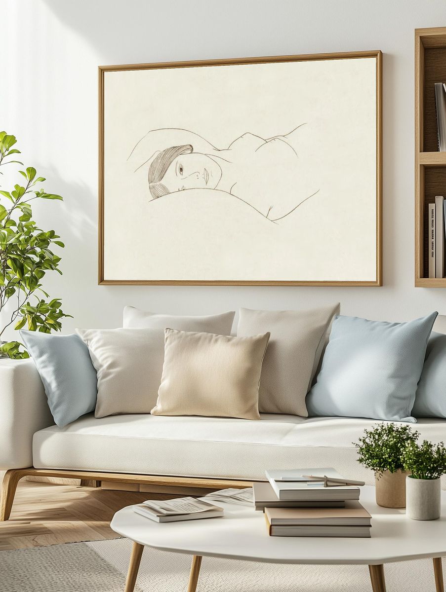 Serene Woman Lying Down — Minimalist Print. — room view 2