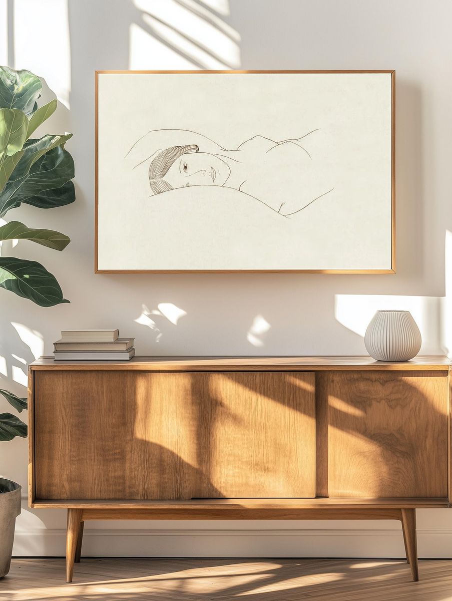 Serene Woman Lying Down — Minimalist Print. — room view 3