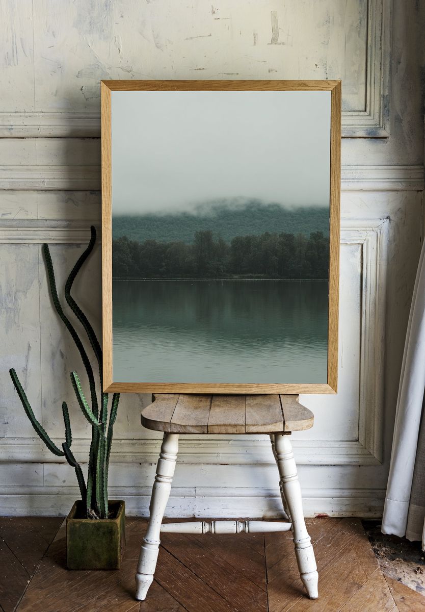 Misty Lake Reflection — Photography Print. room preview