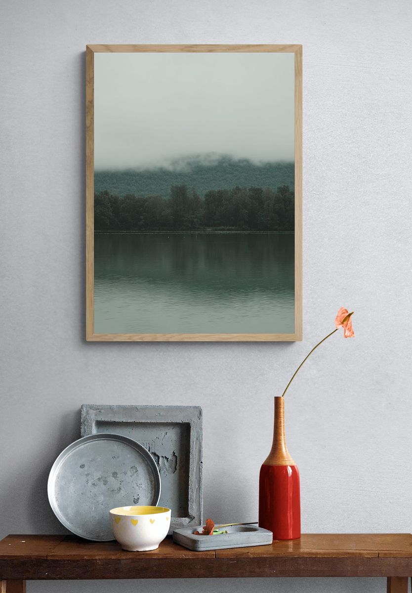 Misty Lake Reflection — Photography Print. — room view 3
