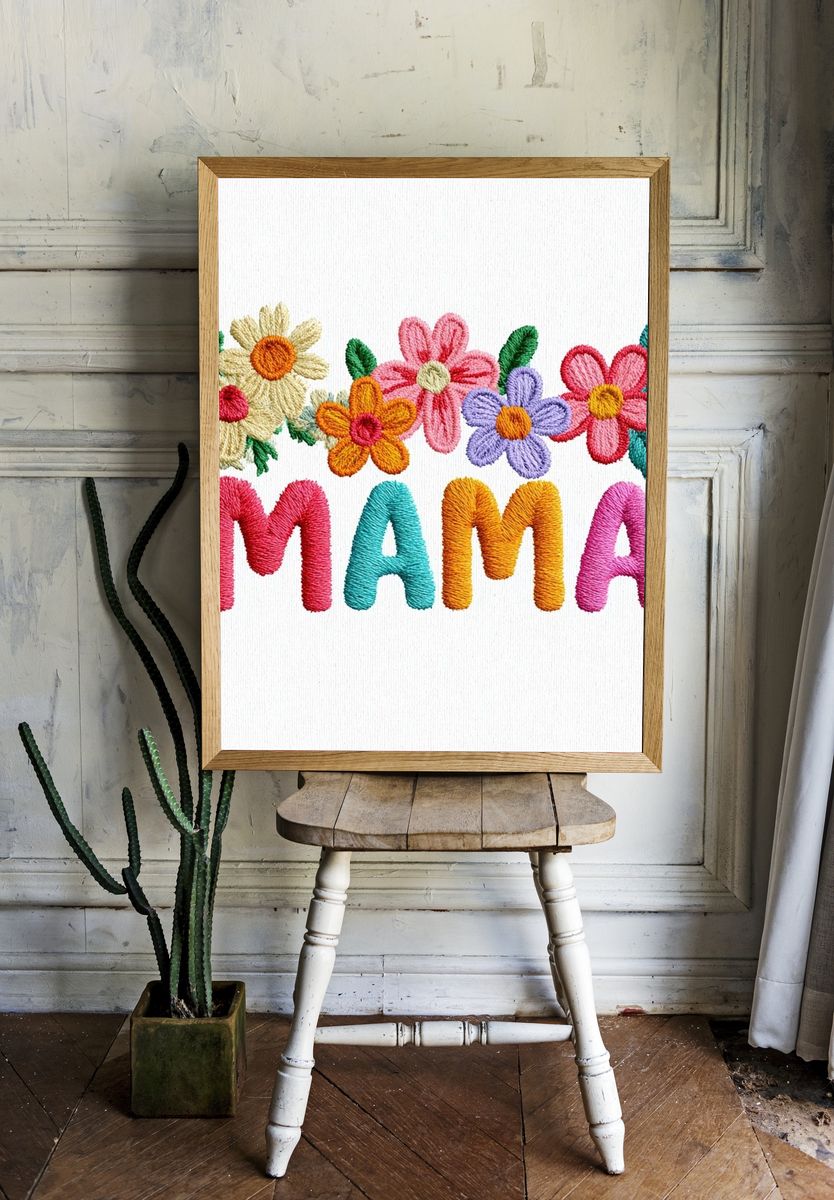 Mama Floral Embroidery Poster room preview