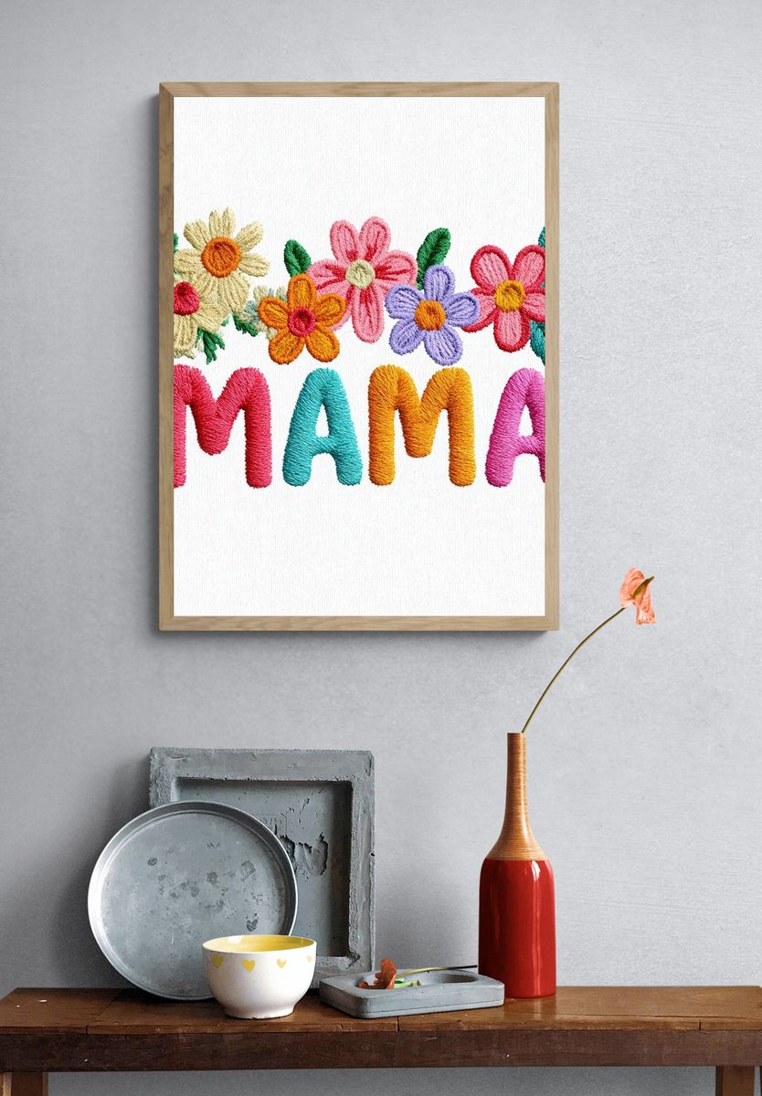 Mama Floral Embroidery Poster. — room view 3