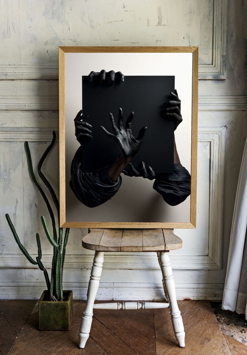 Black Hands Minimalist Print. room preview
