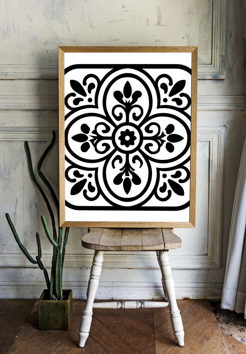 Floral Tile Minimalist Print. — room view 1