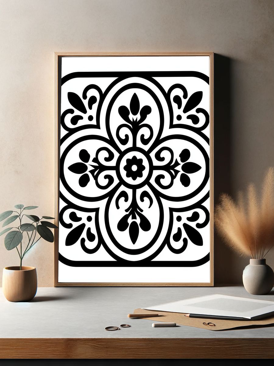 Floral Tile Minimalist Print. — room view 2