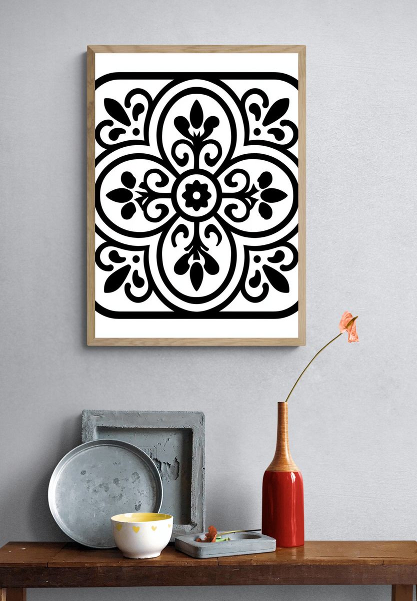 Floral Tile Minimalist Print. — room view 3