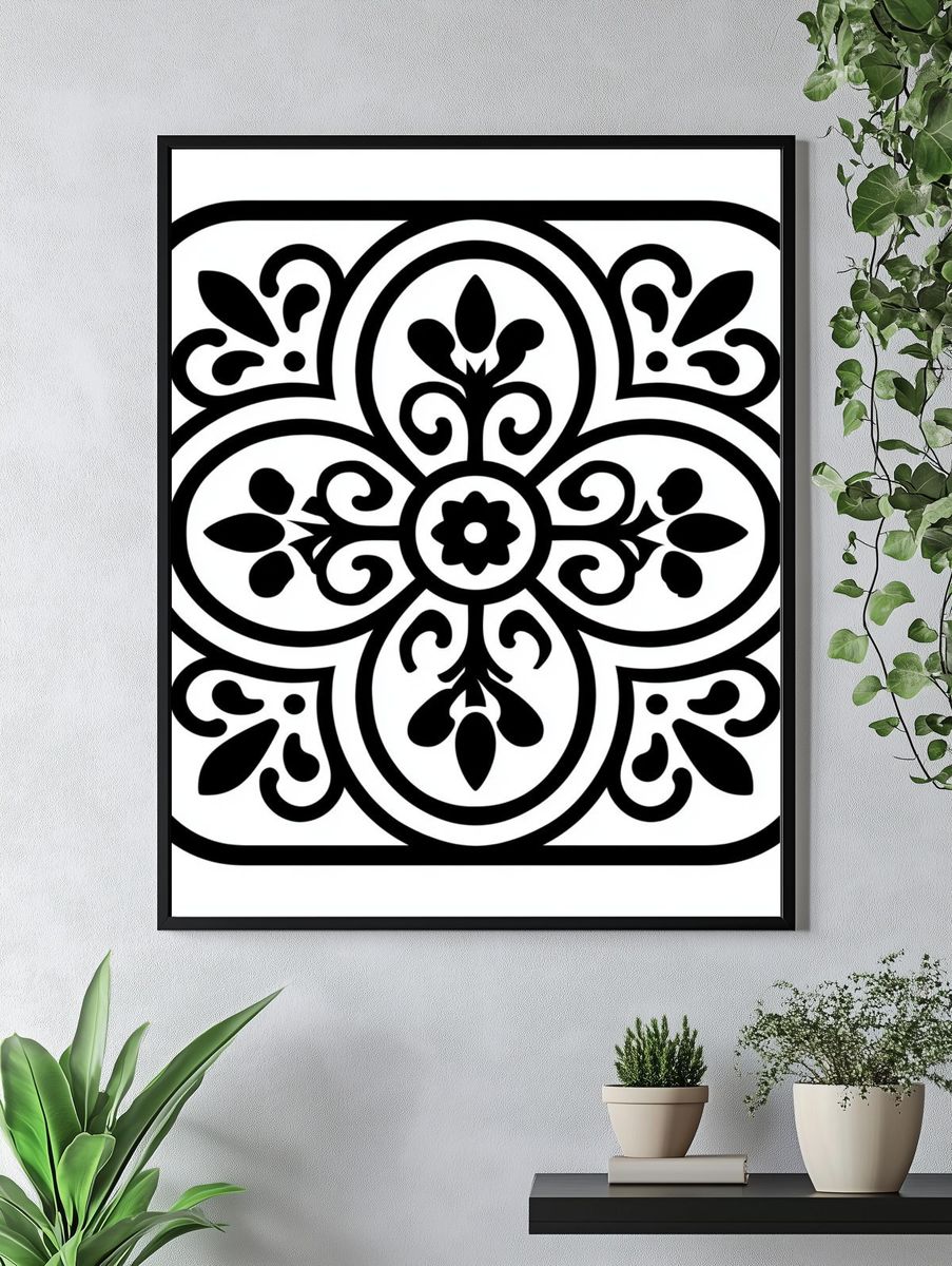 Floral Tile Minimalist Print. — room view 4