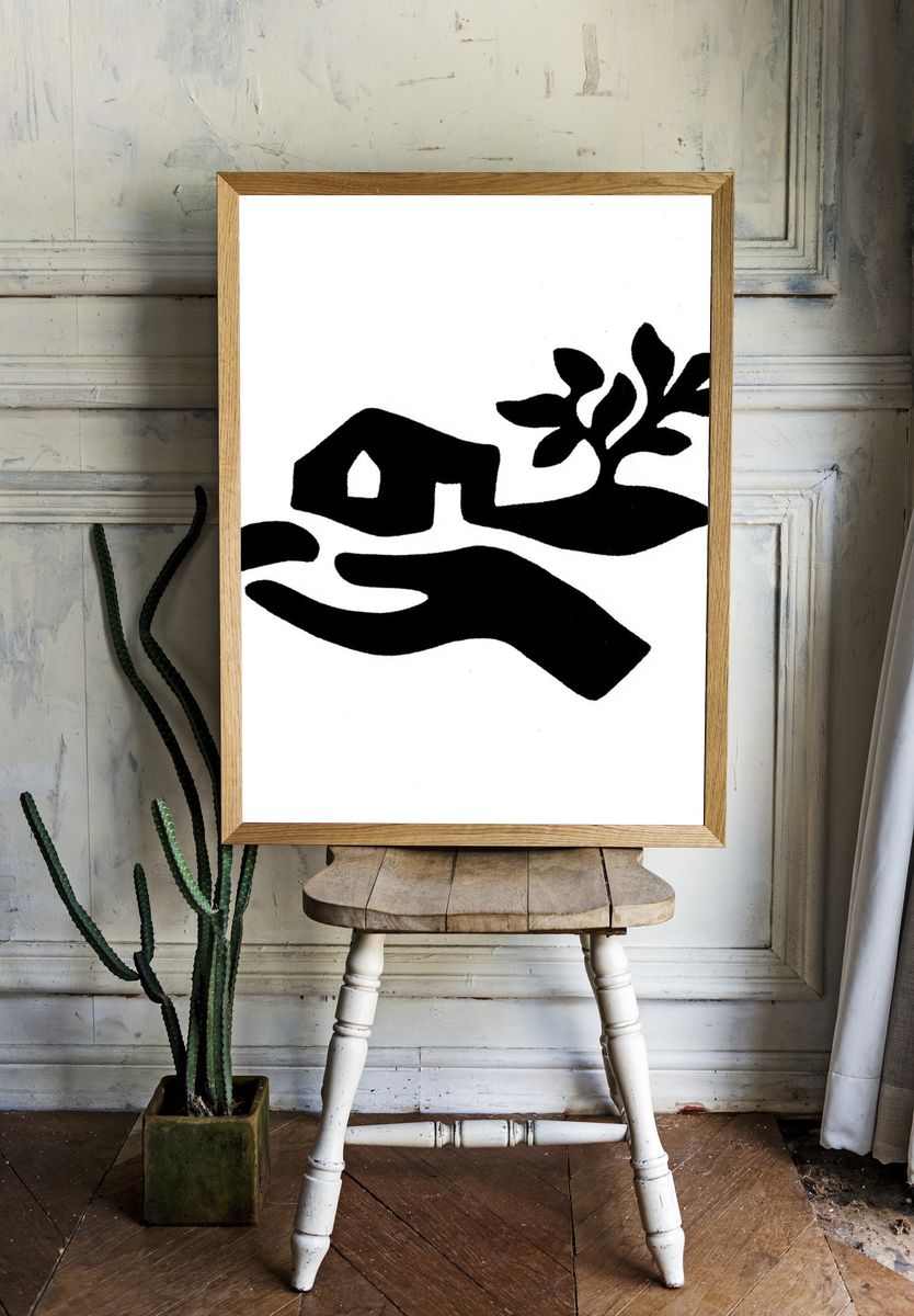 Hand and House Silhouette Print. — room view 1