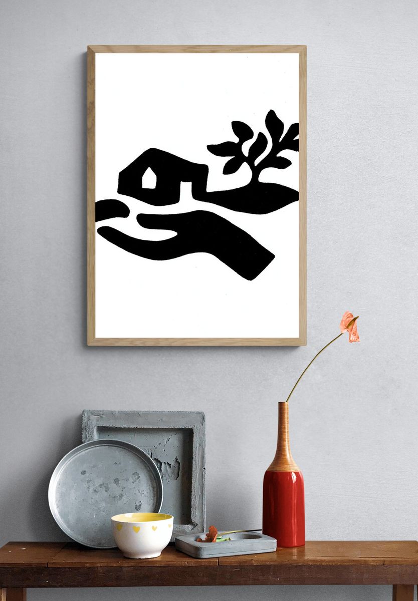 Hand and House Silhouette Print. — room view 3