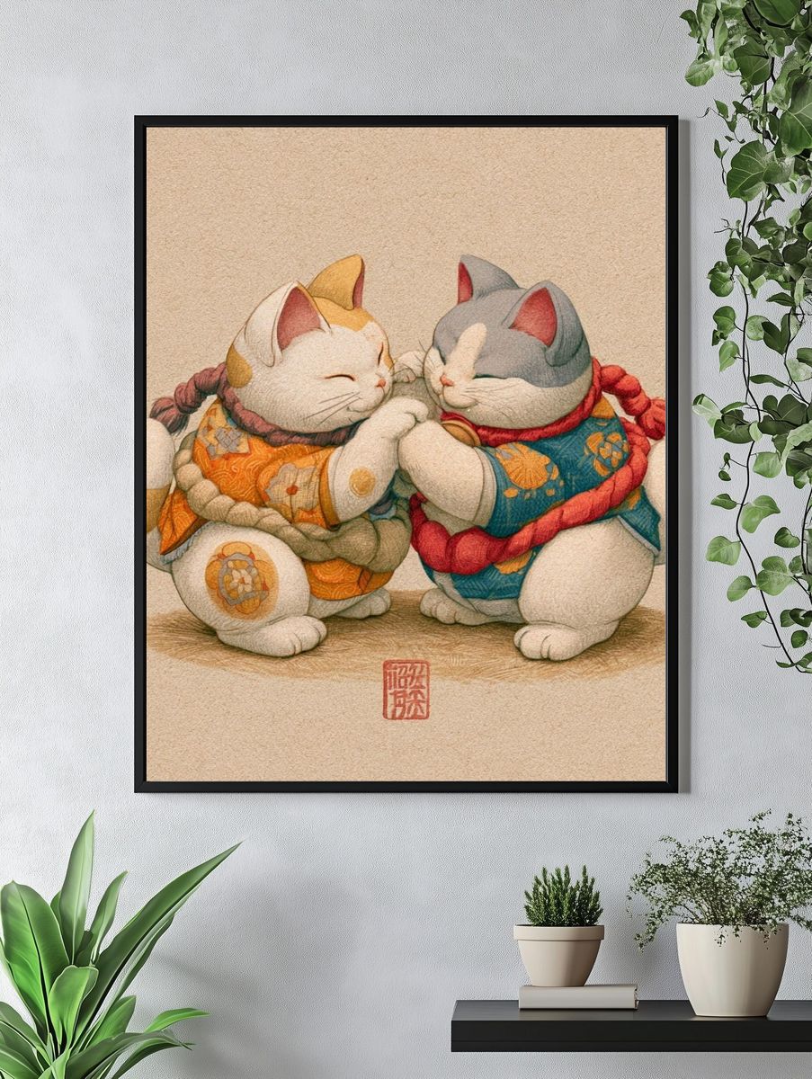 Maneki Neko Cats Illustration Poster. — room view 4
