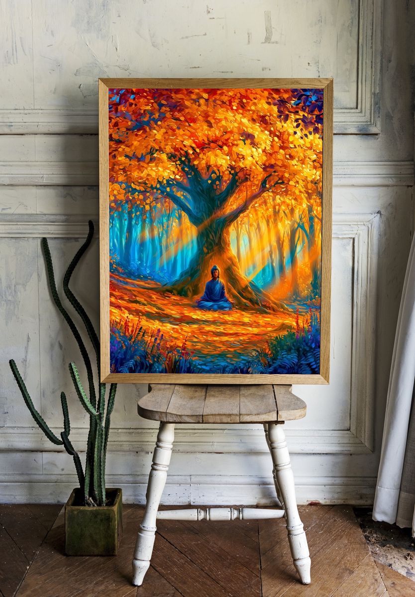 Meditation Under Autumn Tree Poster. room preview