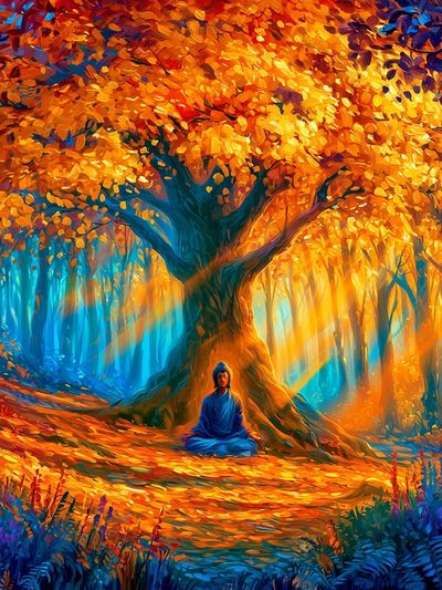Meditation Under Autumn Tree Poster.