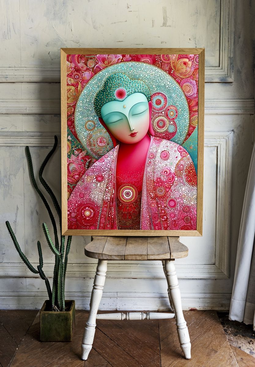 Meditative Buddha Portrait Print. room preview