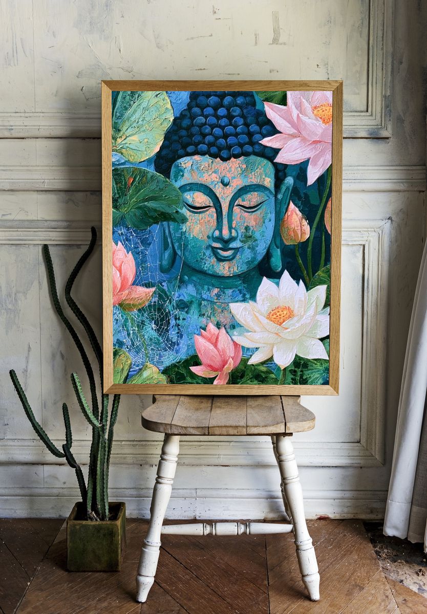 Lotus Buddha Botanical Print. room preview
