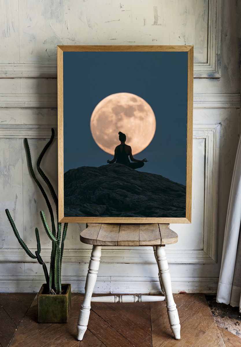 Moon Meditation Silhouette Print. — room view 1