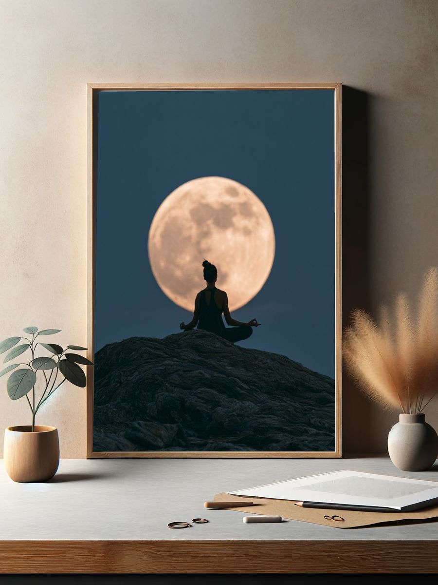 Moon Meditation Silhouette Print. — room view 2