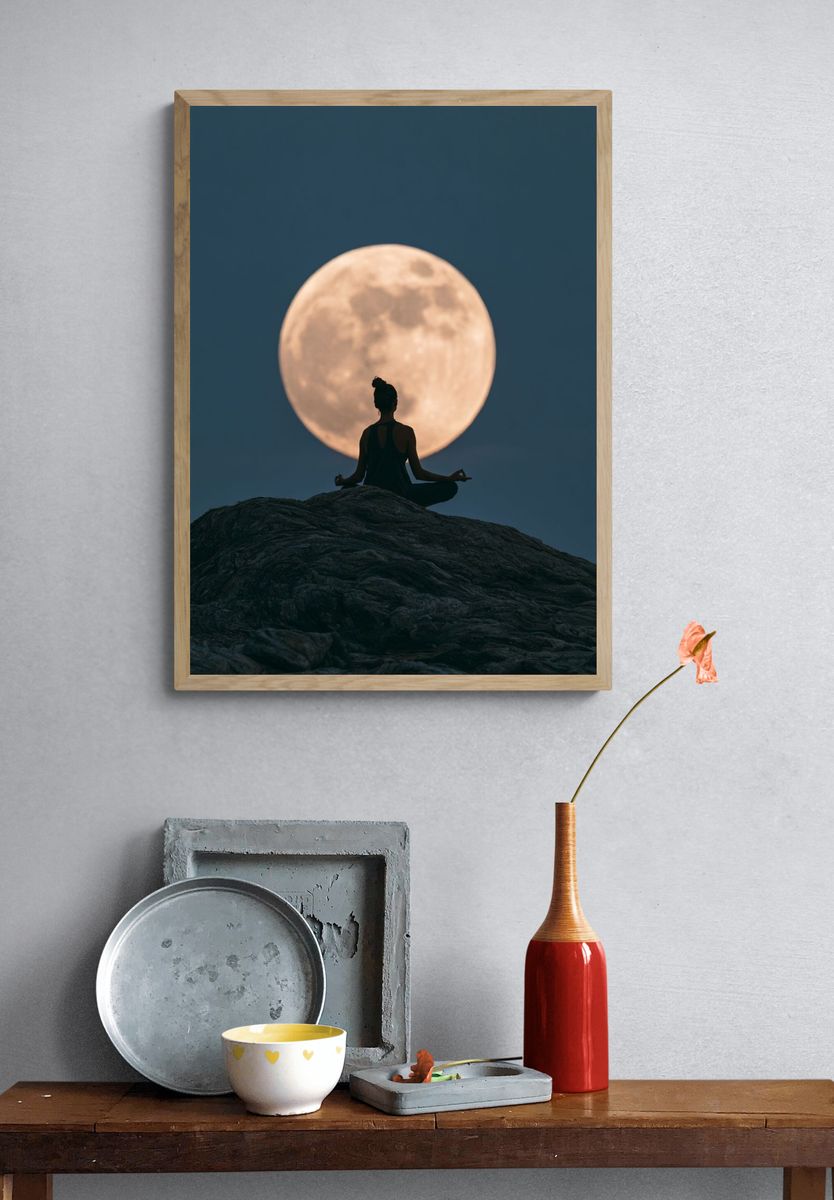 Moon Meditation Silhouette Print. — room view 3