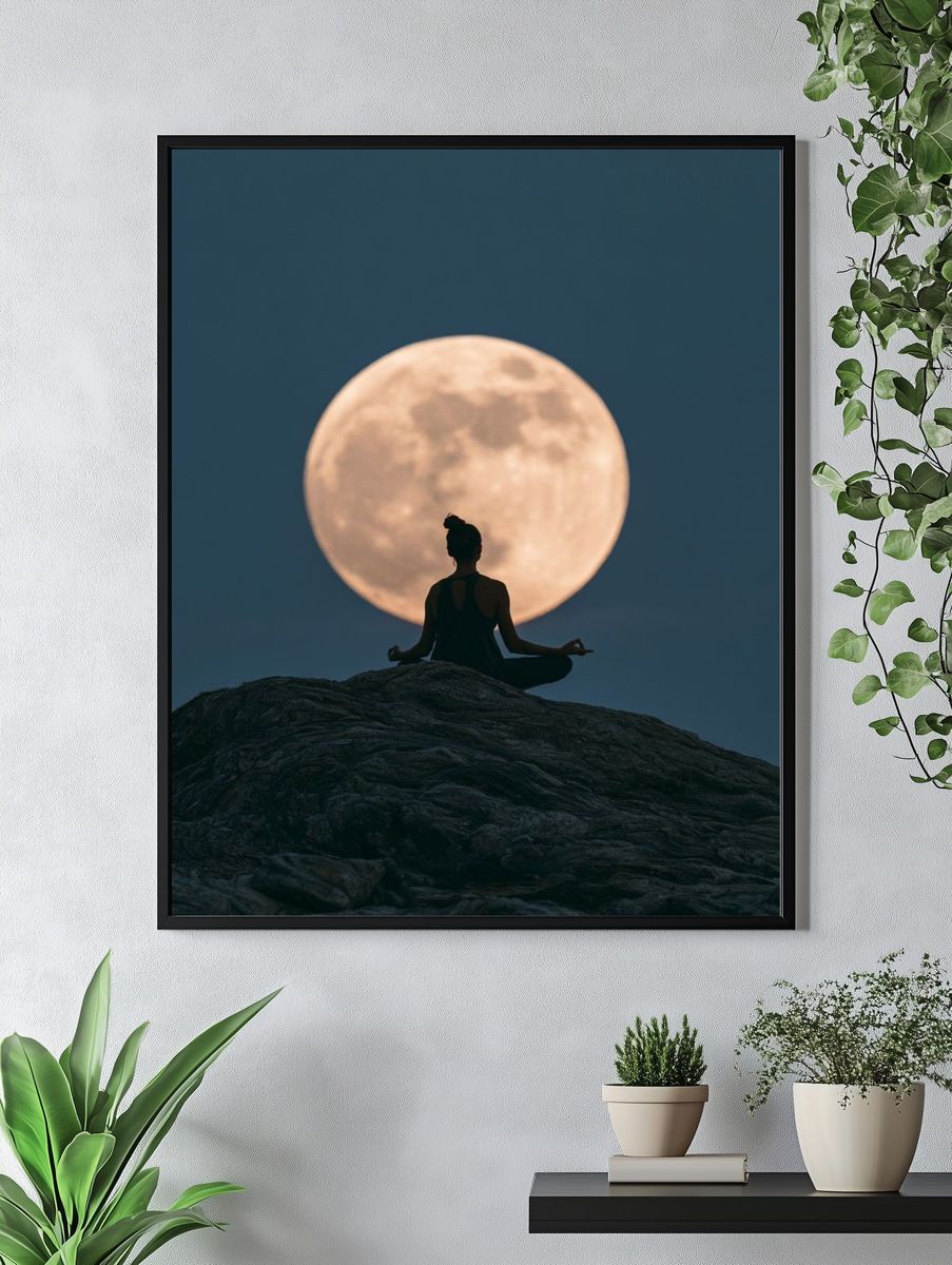 Moon Meditation Silhouette Print. — room view 4