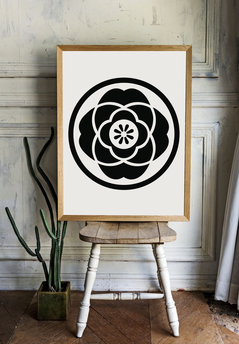 Monochrome Floral Emblem Poster. room preview