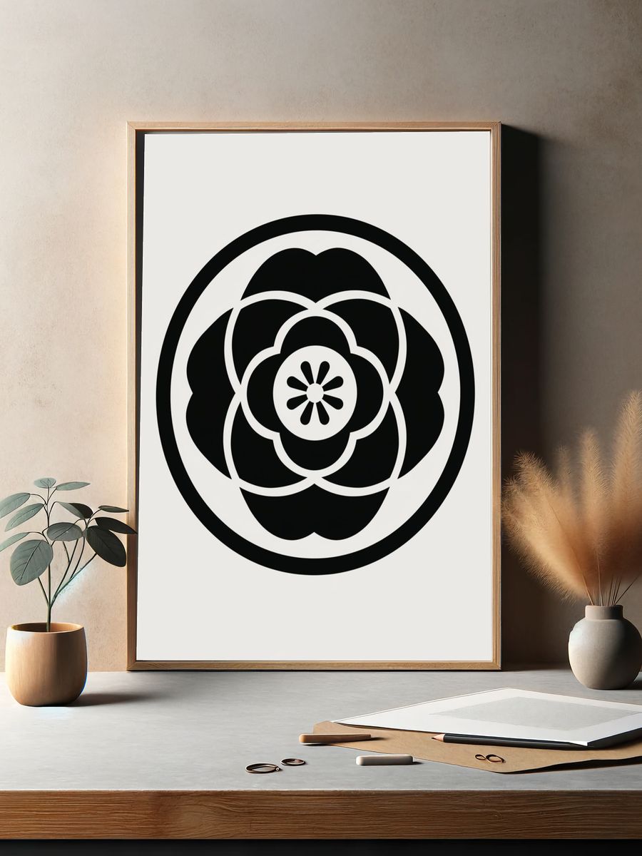 Monochrome Floral Emblem Poster. — room view 2